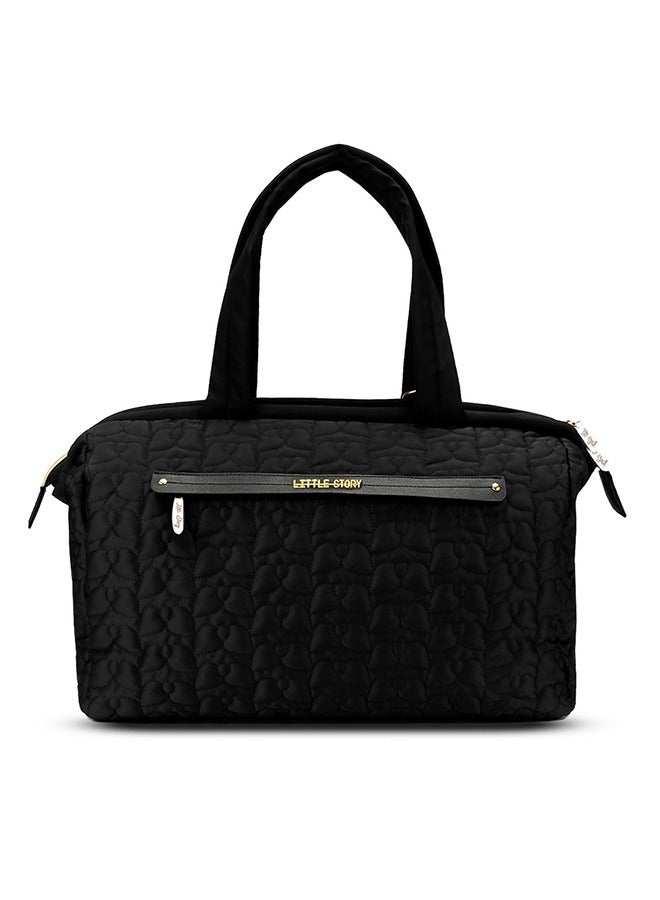 Comfortable And Durable Quilted Baby Diaper Bag With Shoulder Strap - Black