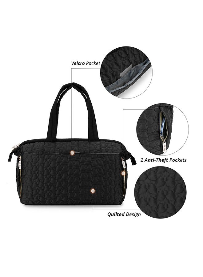 Comfortable And Durable Quilted Baby Diaper Bag With Shoulder Strap - Black