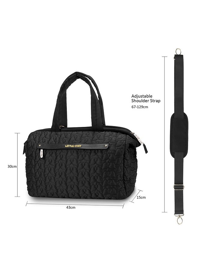Comfortable And Durable Quilted Baby Diaper Bag With Shoulder Strap - Black