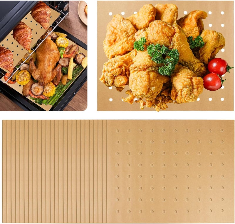 HOFHTD Air Fryer Liners Disposable, Parchment Paper for Baking, 100 Pcs 11 x 9 inch Unbleached Parchment Paper Sheets, Perforated Rectangular Baking Papers, Nonstick Air Fryer Accessories - Image 1