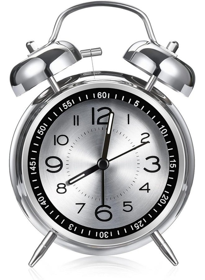 RUCON® Table Clock Alarm Super Loud for Heavy Sleepers Retro Twin Bell Metal Frame Clock with Night Backlight Function Bedside Luminous Alarm for Bedroom/Office (Metal Silver 4 inches) - Image 1