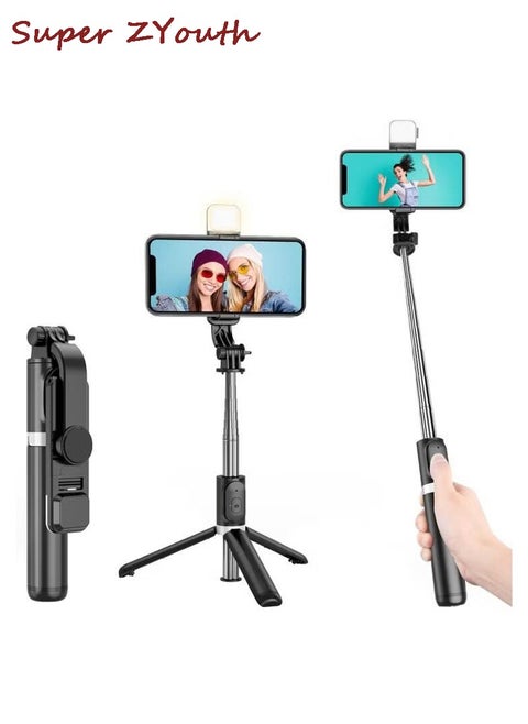 Selfie Stick with Wireless Bluetooth Remote, Portable Selfie Stick Tripod with Light, Compatible with iPhone 14/13 Pro/12/11 Pro/Max/XS/XR/X/8/7 and Android Smartphones