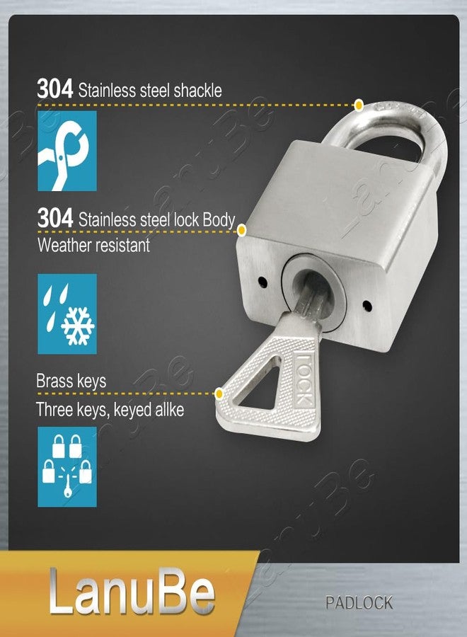 LanuBe 304 Stainless Steel keyed Alike Marine Small Padlocks for Outdoor use, 1-9/16 inch Wide Body, Stainless Steel Body, Normal Shackle, Pack of 2 - Image 5