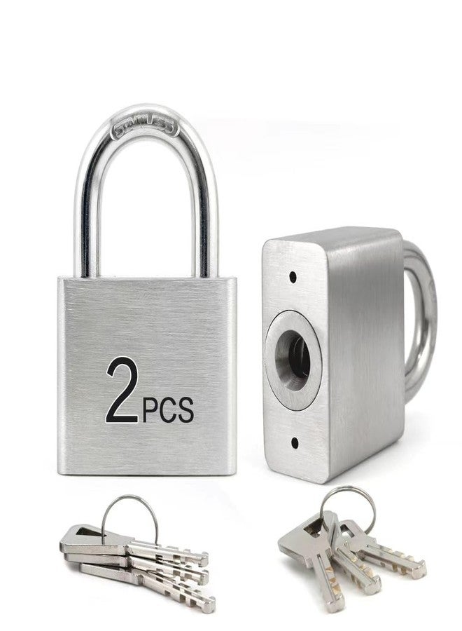 LanuBe 304 Stainless Steel keyed Alike Marine Small Padlocks for Outdoor use, 1-9/16 inch Wide Body, Stainless Steel Body, Normal Shackle, Pack of 2 - Image 1