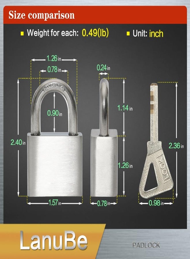 LanuBe 304 Stainless Steel keyed Alike Marine Small Padlocks for Outdoor use, 1-9/16 inch Wide Body, Stainless Steel Body, Normal Shackle, Pack of 2 - Image 3