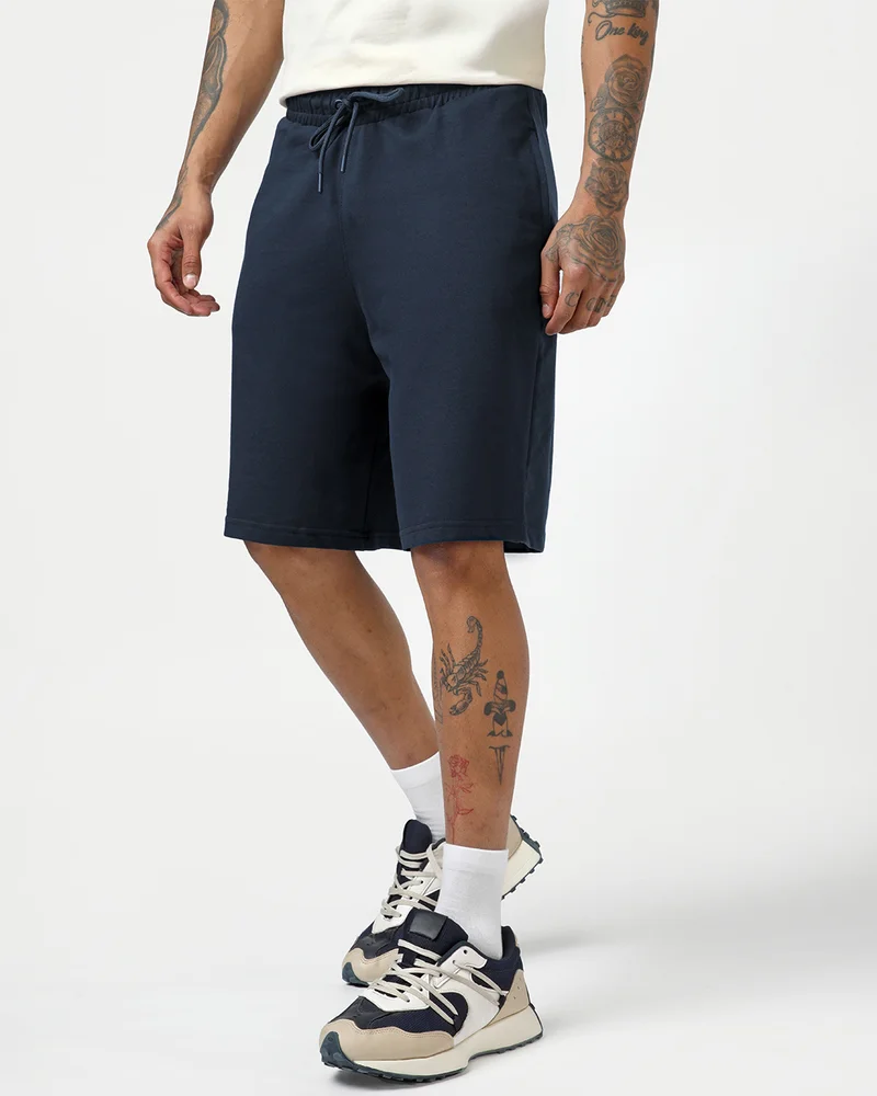 bewakoof Men's Navy Blue Oversized Shorts