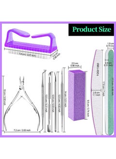 HS 12 PCS Nail Files And Buffer Block Set, Cuticle Nippers with 100/180 Emery Boards Nail Buffer Kit, Pusher Toenail Lifter Peeler Scraper Nail Brush, For Manicure And Pedicure Tools (Purple)  - Image 2