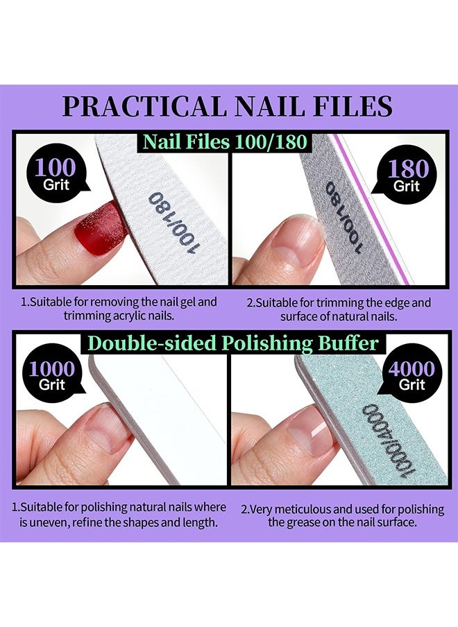 HS - 12 PCS Nail Files And Buffer Block Set, Cuticle Nippers with 100/180 Emery Boards Nail Buffer Kit, Pusher Toenail Lifter Peeler Scraper Nail Brush, For Manicure And Pedicure Tools (Purple) - Image 1