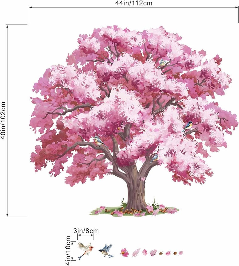 ARS Pink Tree Wall Decals for Girls: Cherry Blossom Girls Room Bedroom Living Room Nursery Wall Stickers Peel and Stick Vinyl Decor - Image 3