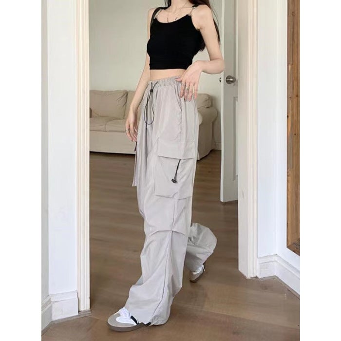 Autumn and Winter New Wide Leg Pants Womens Design Sense Niche Loose Meat Covering Slimming High Street Multi-Pocket Straight Overalls Wine red - Image 2