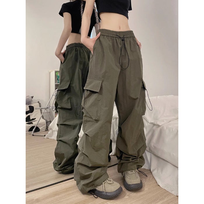Autumn and Winter New Wide Leg Pants Womens Design Sense Niche Loose Meat Covering Slimming High Street Multi-Pocket Straight Overalls Wine red - Image 5