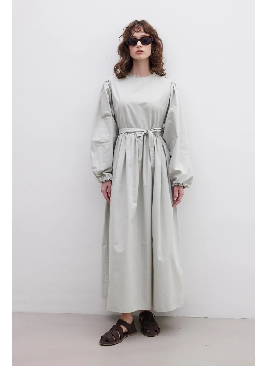 مانوكا Gathered Premium Poplin Dress Green