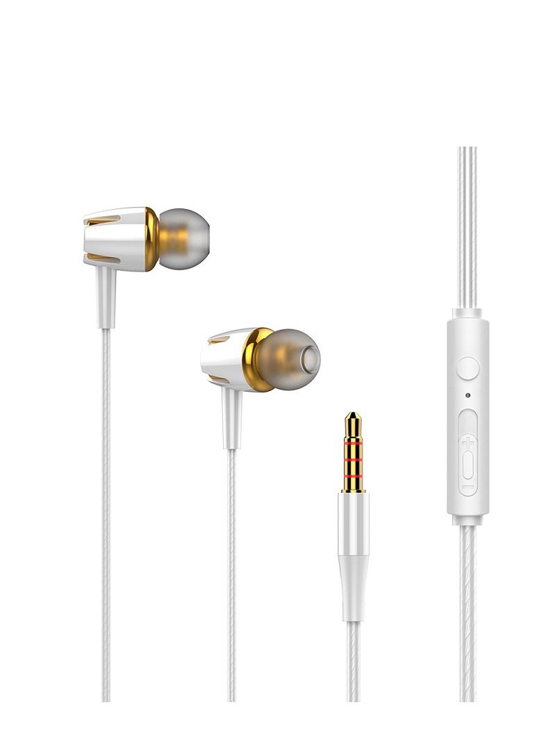 Luminous subwoofer in-ear headphones 3.5mm round hole direct plug wired headphones with microphone (white gold)  - Image 1