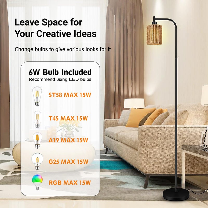 BoostArea Industrial Floor Lamp, Standing Lamp with Lampshade, 6W LED Bulb Included, Modern Floor Lamp with Foot Switch, Bright LED Lamp for Living Room and Bedroom, Office - Image 5