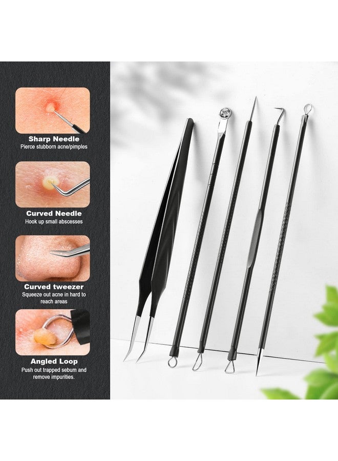 FVION Blackhead And Acne Extractor Kit Professional Pimple Popper Tool Kit Acne Tweezers And Blackhead Remover Tools For Face 5 Pcs Surgical Extractor Pimple Popping Tools - Image 4