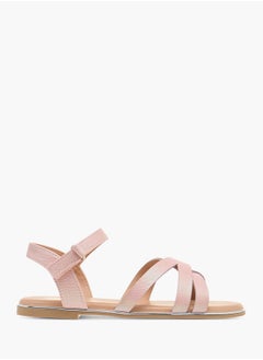 Little Missy Girls Textured Cross Strap Sandals With Hook And Loop Closure  - Image 1