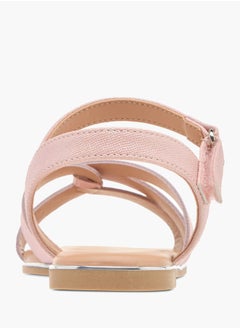 Little Missy Girls Textured Cross Strap Sandals With Hook And Loop Closure  - Image 4