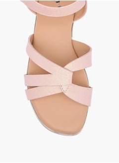 Little Missy Girls Textured Cross Strap Sandals With Hook And Loop Closure  - Image 3