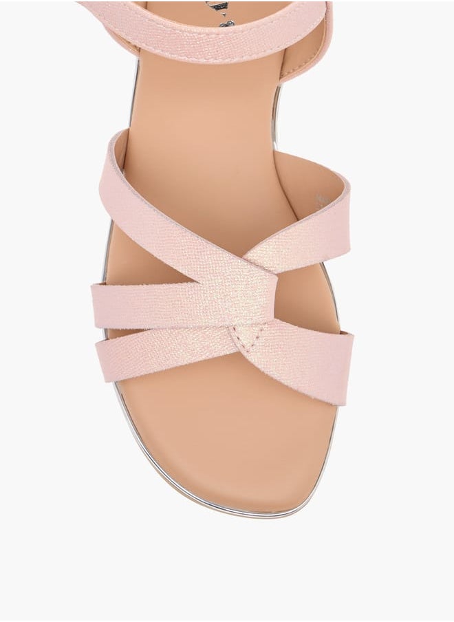 Little Missy Girls Textured Cross Strap Sandals With Hook And Loop Closure  - Image 3