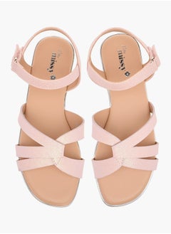 Little Missy Girls Textured Cross Strap Sandals With Hook And Loop Closure  - Image 2