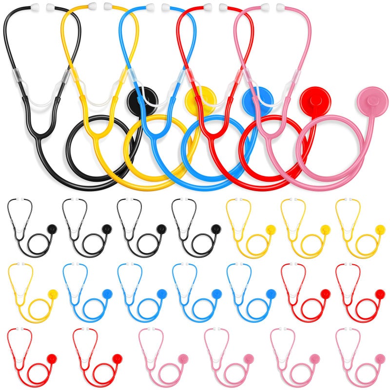 RoundFunny 20 Pcs Kids Stethoscope Toy Real Working Plastic Stethoscope for Kids Role Play Girls Boys Doctor Nurse Accessories Costume School Career Day CosplayMulticolors - Image 3