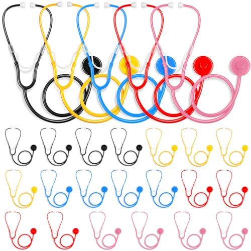 RoundFunny 20 Pcs Kids Stethoscope Toy Real Working Plastic Stethoscope for Kids Role Play Girls Boys Doctor Nurse Accessories Costume School Career Day CosplayMulticolors - Image 1
