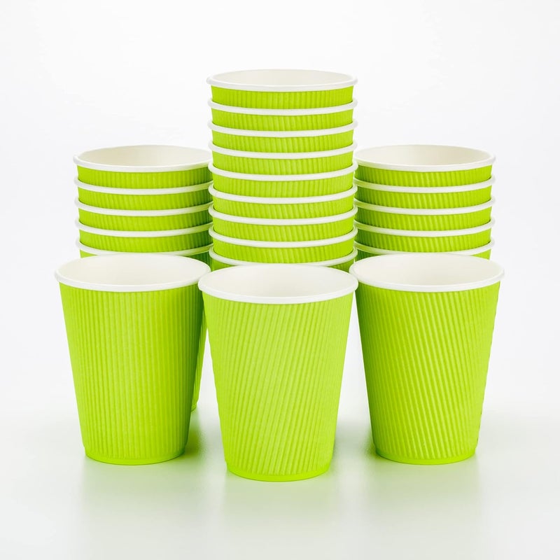 Restaurantware 12 oz Eco Green Paper Coffee Cup - Ripple Wall - 3 1/2" x 3 1/2" x 4 1/4" - 25 Count Box - Image 1