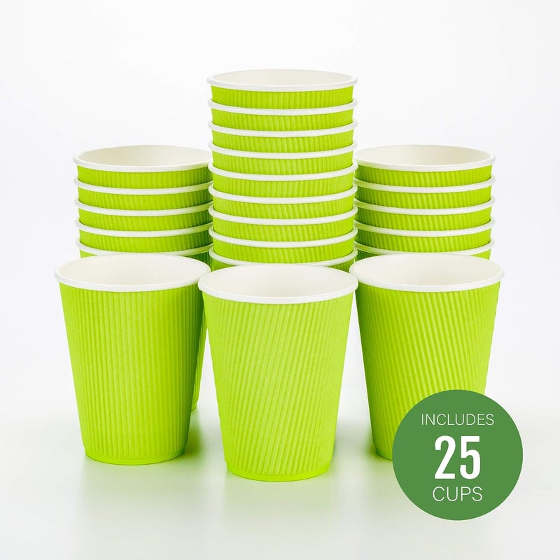 Restaurantware 12 oz Eco Green Paper Coffee Cup - Ripple Wall - 3 1/2" x 3 1/2" x 4 1/4" - 25 Count Box - Image 2