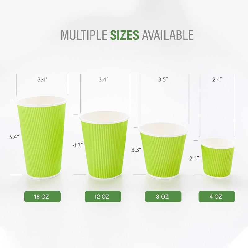 Restaurantware 12 oz Eco Green Paper Coffee Cup - Ripple Wall - 3 1/2" x 3 1/2" x 4 1/4" - 25 Count Box - Image 3