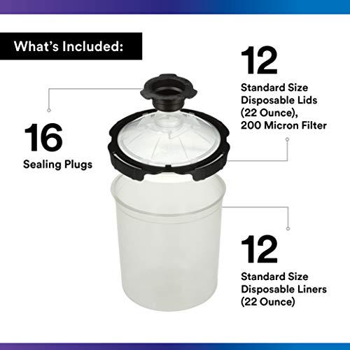 3M PPS 2.0 Paint Spray Gun System Refill Kit with Lids and Liners, 26173, Standard, 22 Ounces, 200-Micron Filter, Use for Cars, Furniture, Home and more,12 Disposable Lids and Liners,16 Sealing Plugs, Clear - Image 2