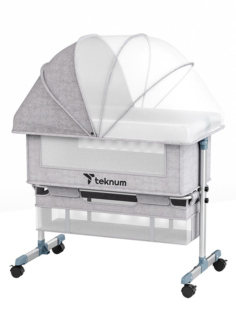TEKNUM Baby Bedside Crib With Mosquito Net - Grey, 95x60x80 Cm  - Image 1