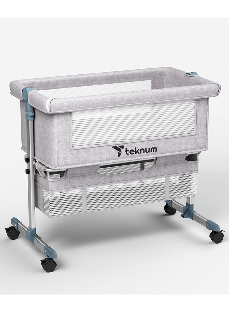 TEKNUM Baby Bedside Crib With Mosquito Net - Grey, 95x60x80 Cm  - Image 2