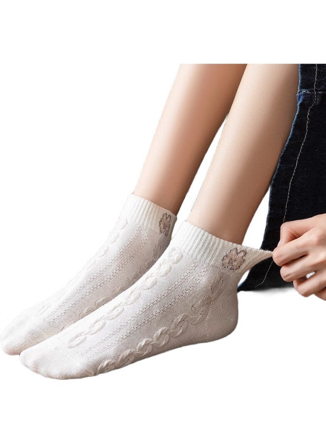 Modal 5 Pairs Of Women'S Socks, Spring And Summer Thin Cotton Short Socks, Breathable Embossed Casual Boat Socks For Girls, Fairy-Like Summer Ladies Socks - Image 1