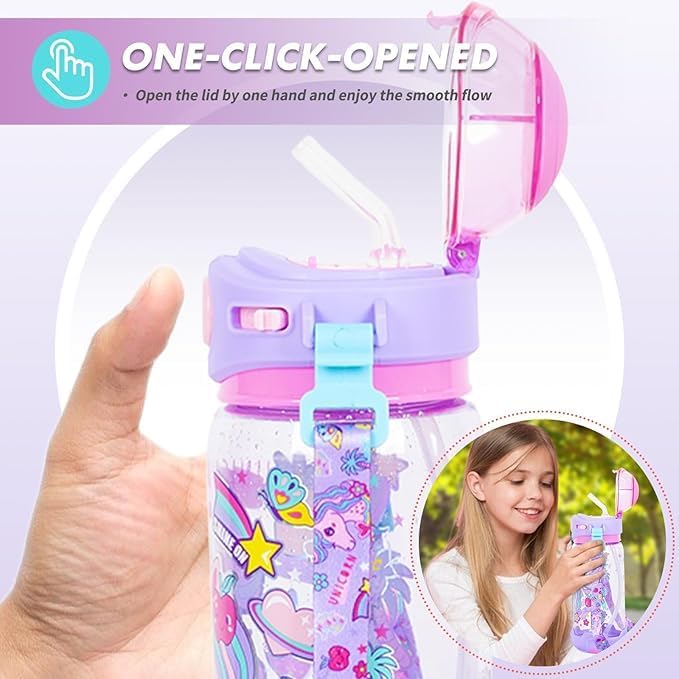 Kids Candy and Dessert Theme Water Bottle with Flip-Top Lid and Straw - Image 4