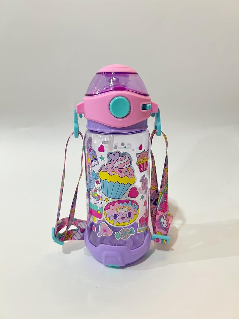 Kids Candy and Dessert Theme Water Bottle with Flip-Top Lid and Straw - Image 2
