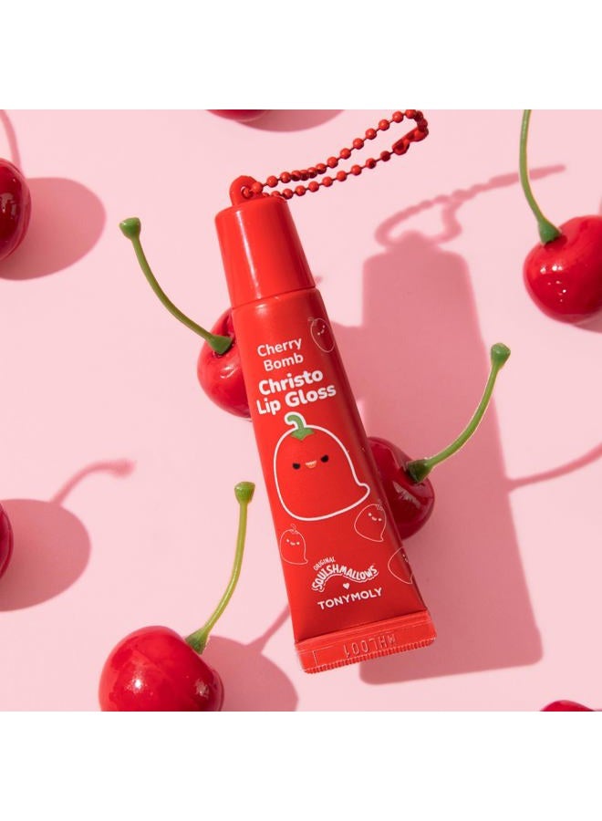 TONYMOLY x Squishmallows Christo Keychain Lip Gloss – Sheer Cherry Red Tint, Hydrating with Cherry Extract & Rosehip Oil, High Shine, 11ml - Image 4