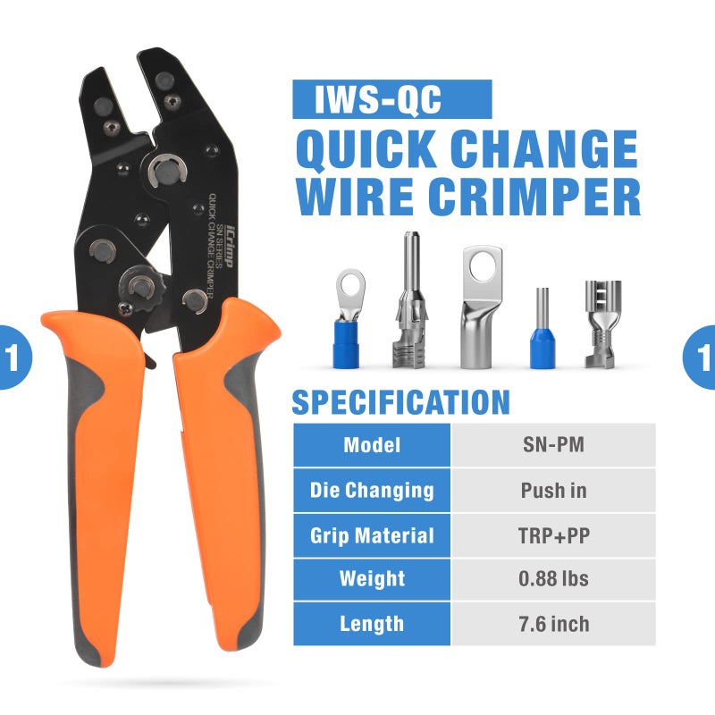 IWISS iCrimp Quick Change Ratcheting Crimper Tool Kit, Automotive Service Kit, for Crimping IWS4 Connector, Insulated & Non-insulated Terminal, Open Barrel Terminals, Dupont Connector, End Sleeve Ferrules - Image 2