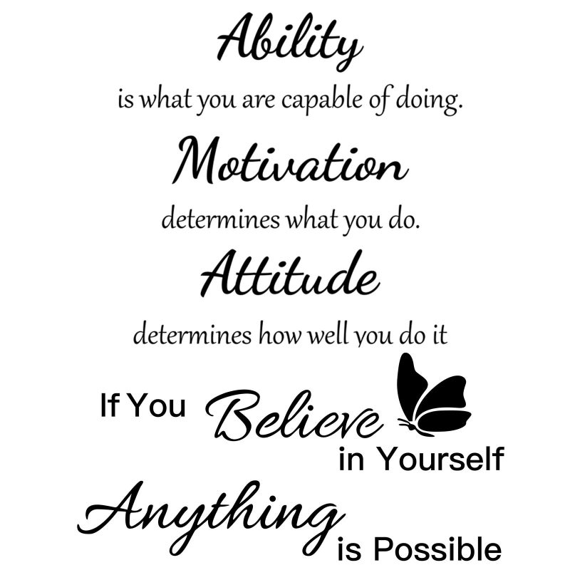 Outus 2 Sheets Vinyl Wall Quotes Stickers Ability Motivation Attitude Believe in Yourself Inspirational Saying Home Decals Quote Home Decor for Office School Classroom Teen Dorm Room Wall Decal (Black) - Image 1