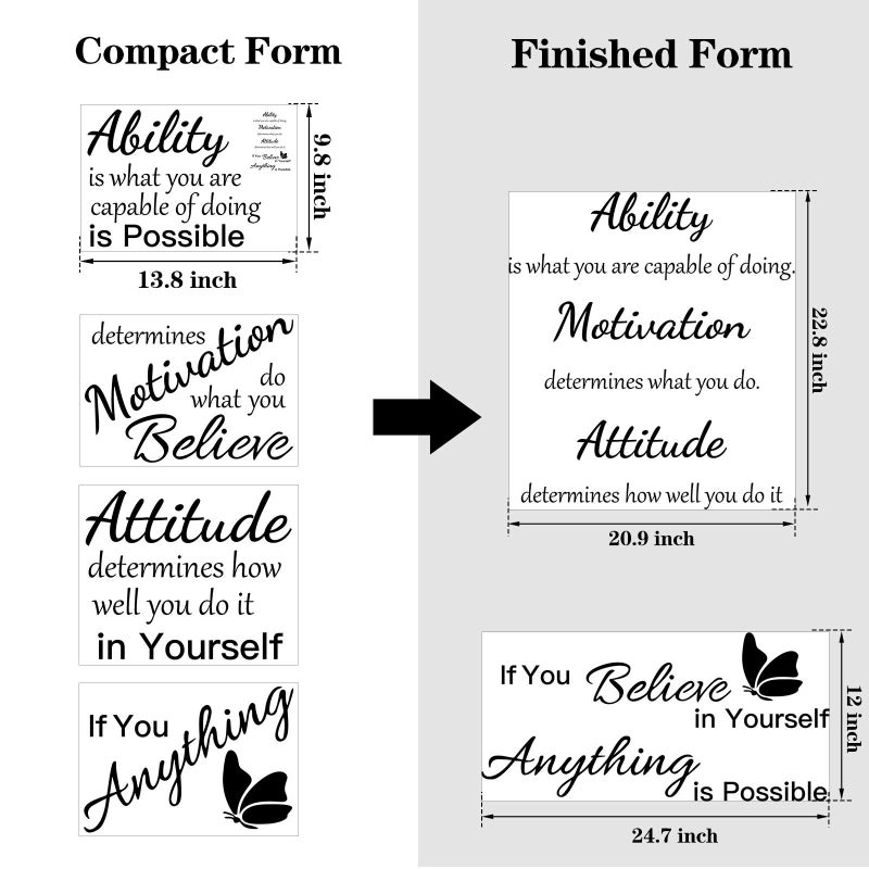 Outus 2 Sheets Vinyl Wall Quotes Stickers Ability Motivation Attitude Believe in Yourself Inspirational Saying Home Decals Quote Home Decor for Office School Classroom Teen Dorm Room Wall Decal (Black) - Image 2