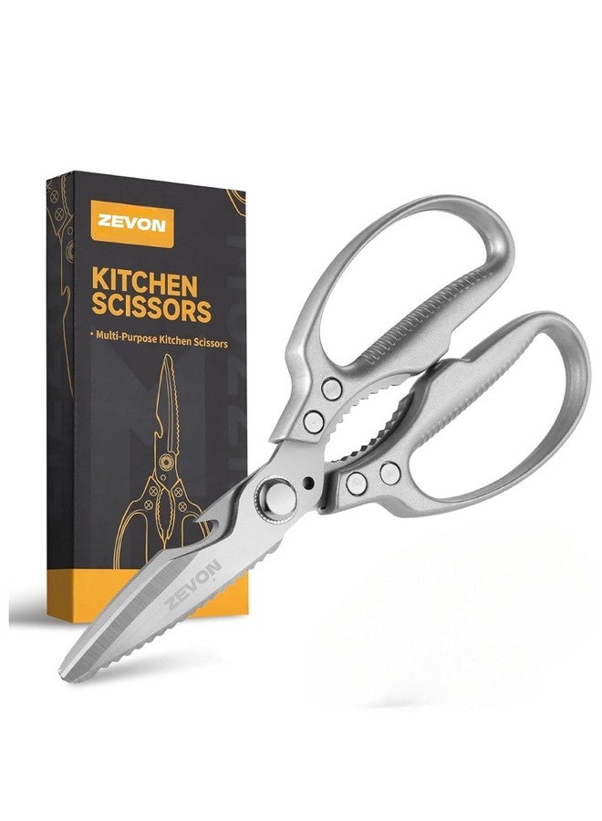 ZEVON ZEVON® Kitchen Scissors, Multi-Purpose Kitchen Shears, Heavy Duty Dishwasher Safe Food Scissors, Non Slip Stainless Steel Sharp Cooking Scissors for Kitchen, Chicken, Poultry, Fish, Meat, Herbs-Sliver  - Image 1