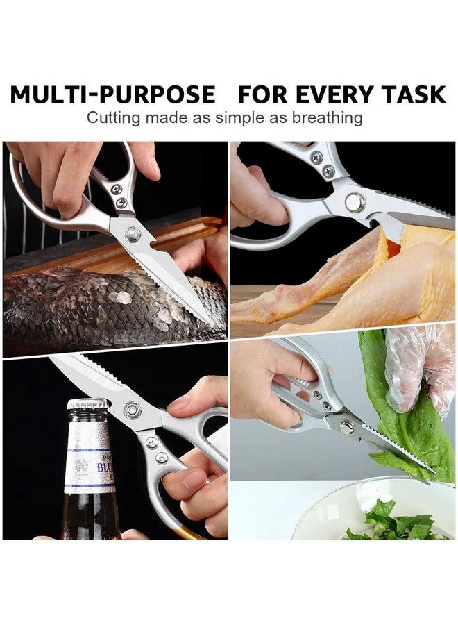 ZEVON ZEVON® Kitchen Scissors, Multi-Purpose Kitchen Shears, Heavy Duty Dishwasher Safe Food Scissors, Non Slip Stainless Steel Sharp Cooking Scissors for Kitchen, Chicken, Poultry, Fish, Meat, Herbs-Sliver  - Image 2