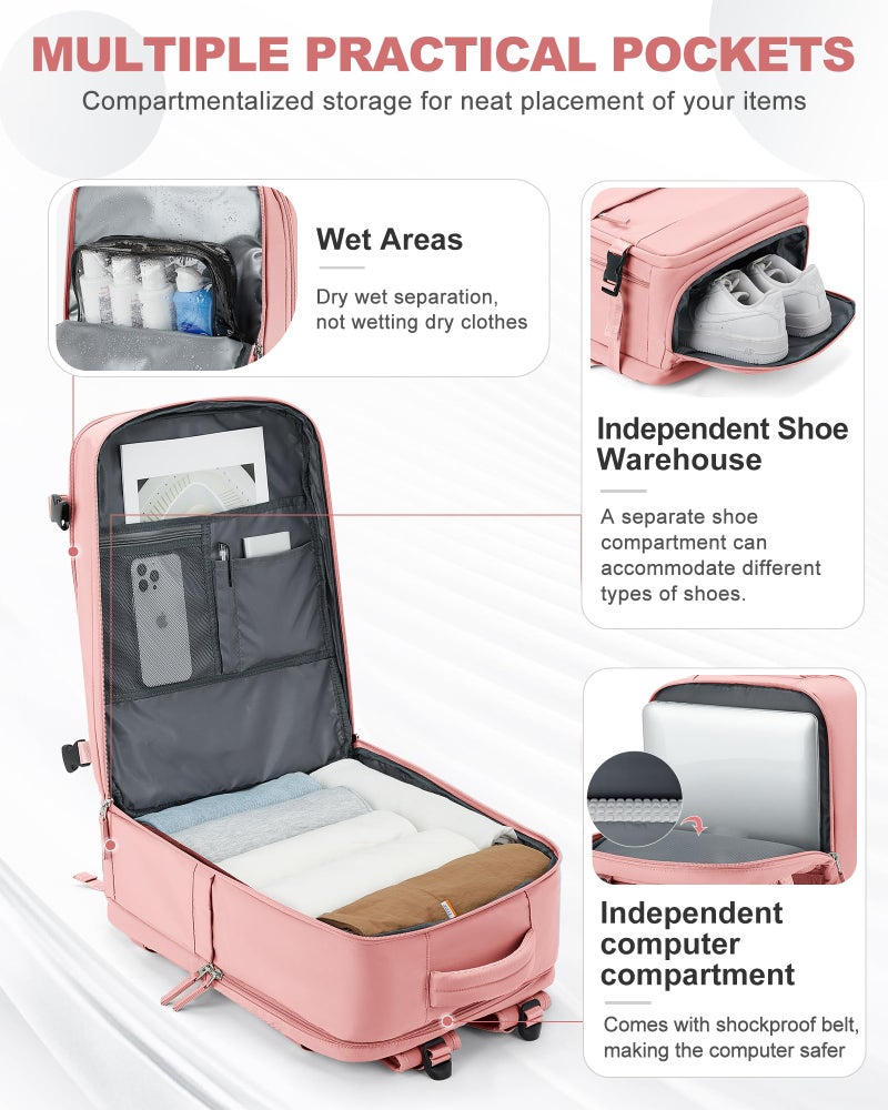 coowoz Large Travel Backpack Carry On for Women Man Gym Backpacks with Laptop Compartment Mochila de Viaje Teacher Personal Item Backpack Rucksack Airplane Accessories Must Haves Pink - Image 3
