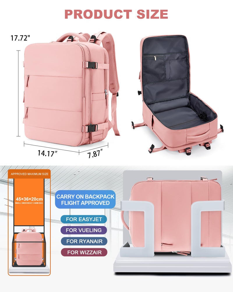 coowoz Large Travel Backpack Carry On for Women Man Gym Backpacks with Laptop Compartment Mochila de Viaje Teacher Personal Item Backpack Rucksack Airplane Accessories Must Haves Pink - Image 5
