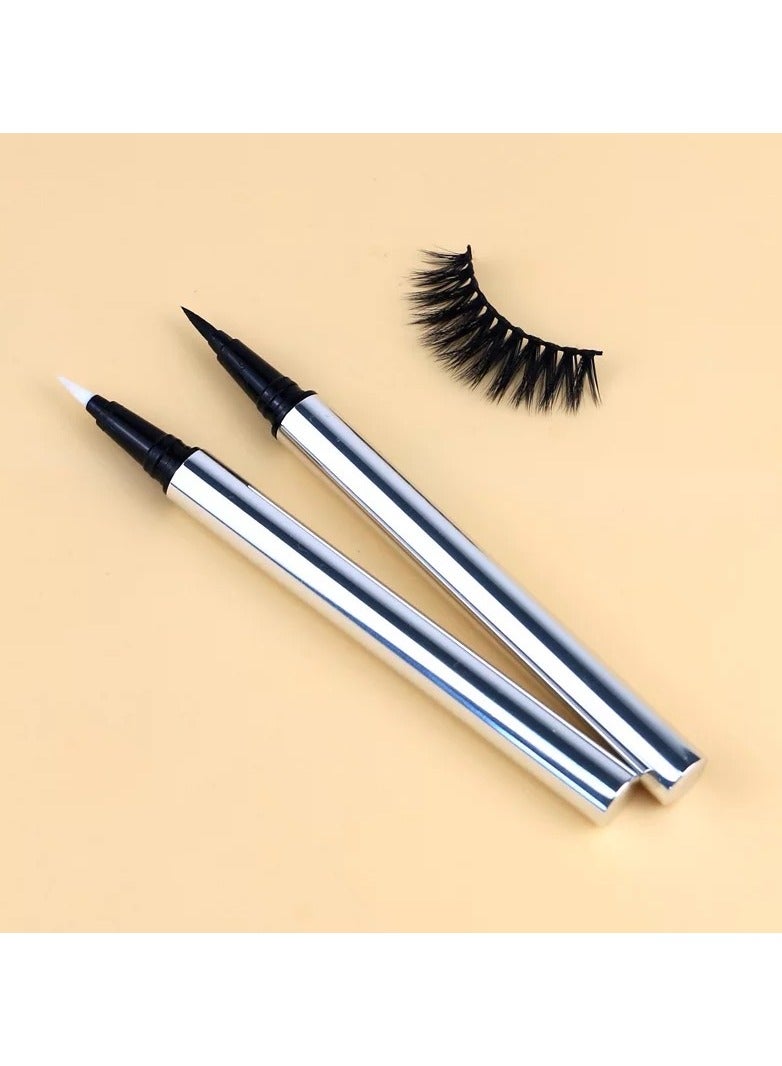 Calla 2PCS Eyelash Glue Pen, Lash Glue Pen Upgraded Self-adhesive Eyeliner Pencil, No Glue No Magnetic Liquid Eyeliner Pen, Eye Liner for Eye Makeup and Wear Normal False Eyelashes, Black&Clear - Image 1