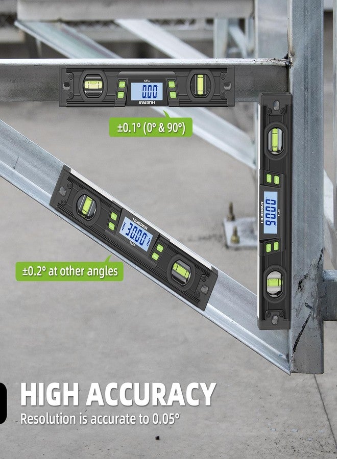 Huepar Professional Digital Level 10 Inch, Digital Torpedo Level and Protractor, Spirit Bubble Electronic Inclinometer, IP54 Dust/Water Resistant, Bright LCD Display, V-Groove Magnetic Base - Image 2
