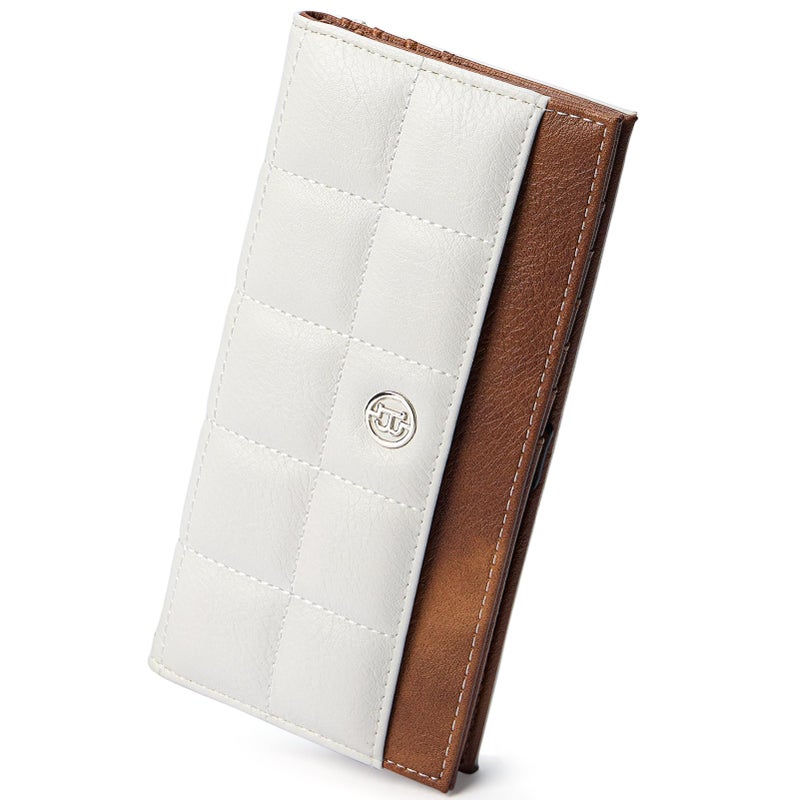 BOSTANTEN Slim Women Wallet Leather RFID Credit Card Holder Bifold Ladies Wallets with Zipper Coin Pocket, Beige and Brown - Image 1