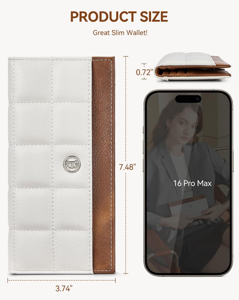 BOSTANTEN Slim Women Wallet Leather RFID Credit Card Holder Bifold Ladies Wallets with Zipper Coin Pocket, Beige and Brown - Image 4