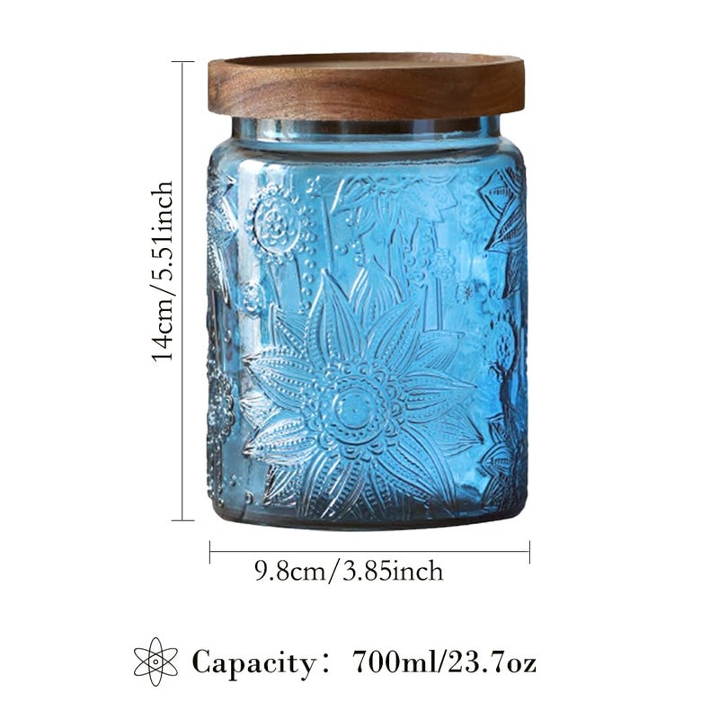 ANSQU Vintage 23.7oz Glass Mason Jar with Solid Wood Lid - Decorative Storage Canister for Tea, Coffee, Cookies, Candy, Bath Salts, Laundry Detergent - Kitchen & Bathroom Organizer (Blue, 1 Pack) - Image 2