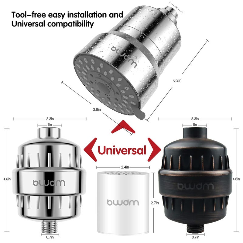 BWDM 15 Stage Shower Filter - Shower Head Filter - Hard Water Filter,Remove Chlorine Heavy Metals and Other Sediments, Vitamin C Water Softener Reduces Dry Itchy Skin,Dandruff (4 x Replacement Cartridge) - Image 2