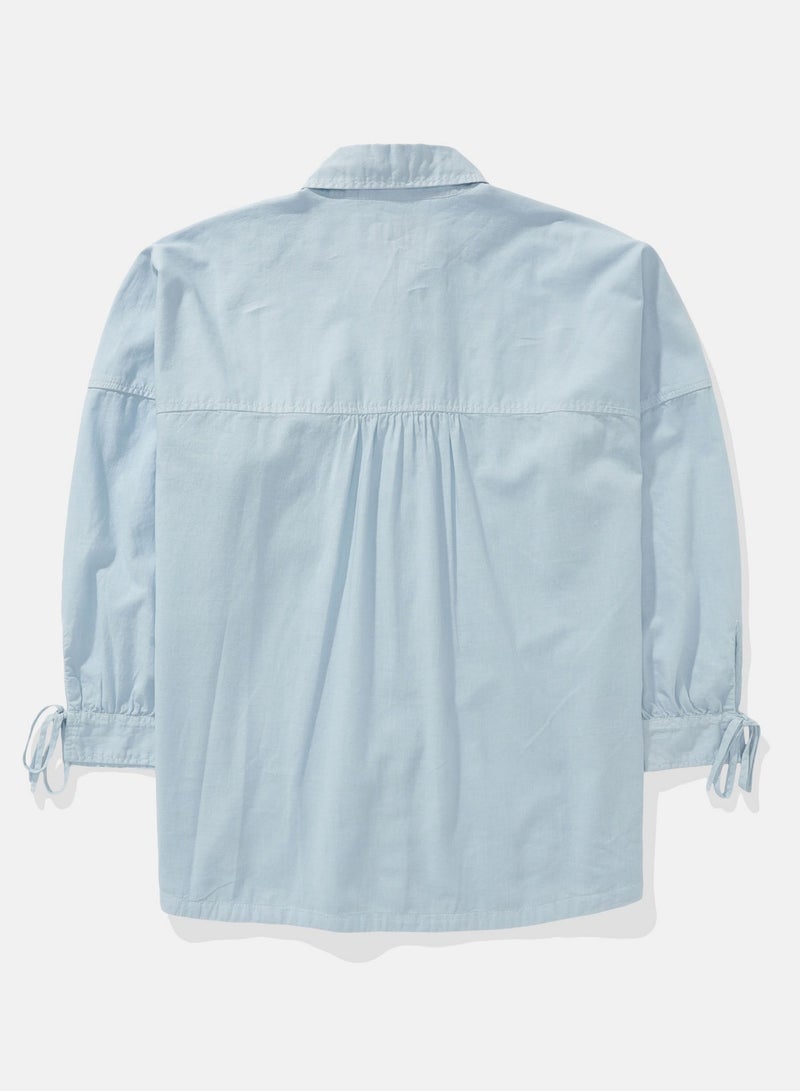 American Eagle AE Go Big Linen-Blend Oversized Tie Sleeve Shirt - Image 2
